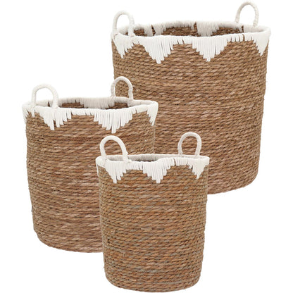 Conjunto de 3 Cestas Decorativas em Fibra Natural Marrom - Grande, Médio e Pequeno
