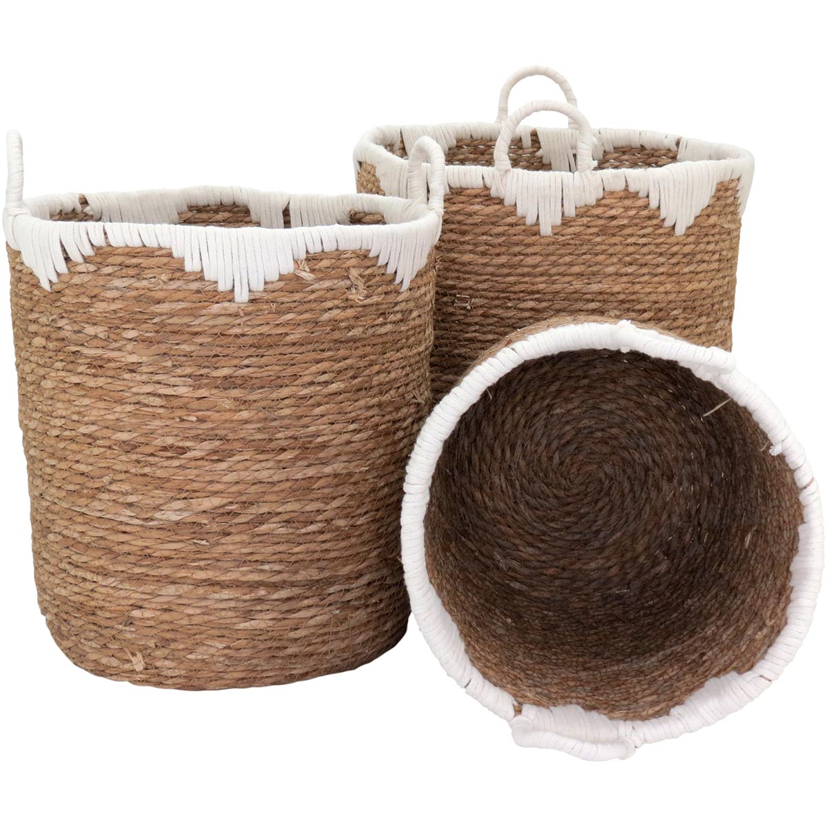 Conjunto de 3 Cestas Decorativas em Fibra Natural Marrom - Grande, Médio e Pequeno