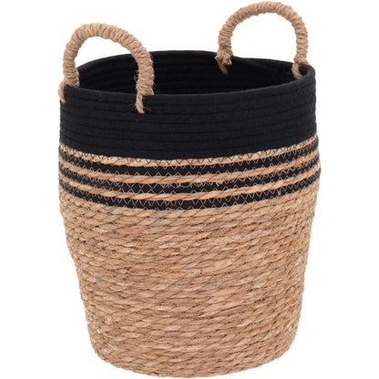 Jogo de 3 Cestas Decorativas Fibra Natural Preto - Organizadoras Domésticas