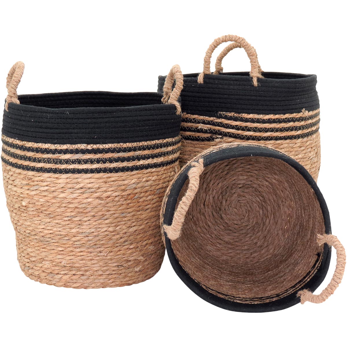 Jogo de 3 Cestas Decorativas Fibra Natural Preto - Organizadoras Domésticas