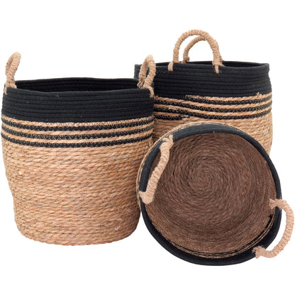 Jogo de 3 Cestas Decorativas Fibra Natural Preto - Organizadoras Domésticas