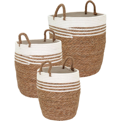 Conjunto de 3 Cestas Decorativas Fibra Natural Marrom - Organização e Estilo