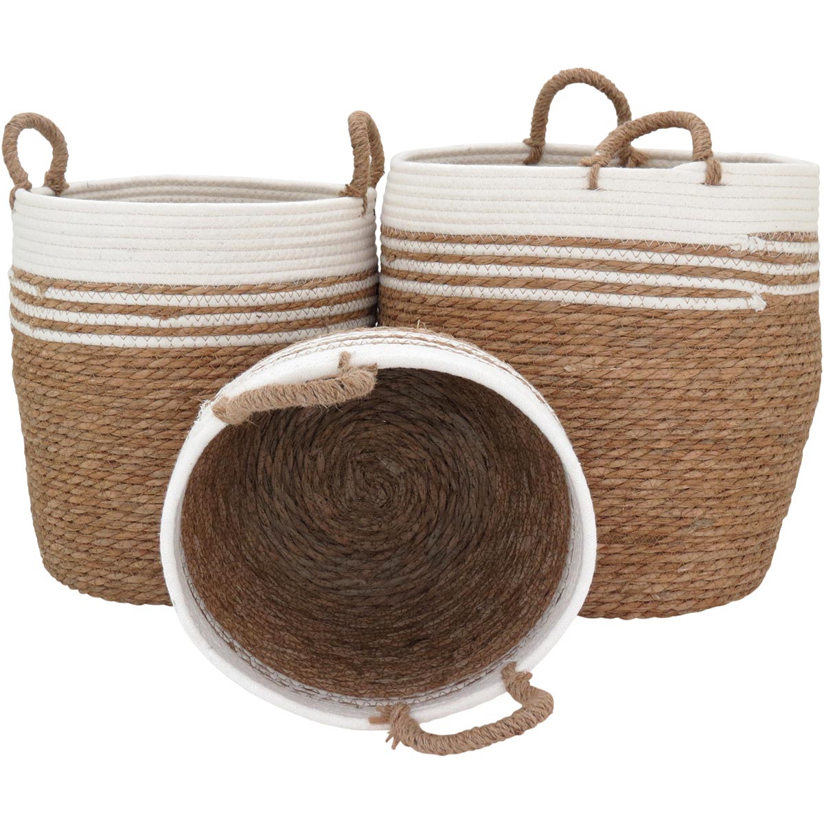 Conjunto de 3 Cestas Decorativas Fibra Natural Marrom - Organização e Estilo