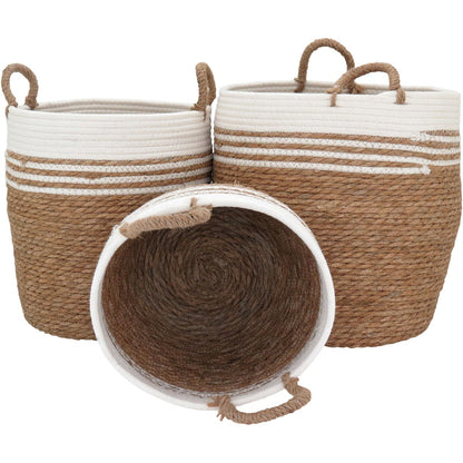 Conjunto de 3 Cestas Decorativas Fibra Natural Marrom - Organização e Estilo