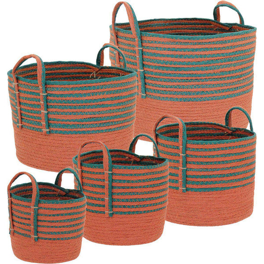 Jogo de 5 Cestas Decorativas Multicoloridas em Fibra para Organização