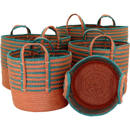 Jogo de 5 Cestas Decorativas Multicoloridas em Fibra para Organização