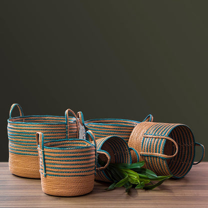 Jogo de 5 Cestas Decorativas Multicoloridas em Fibra para Organização