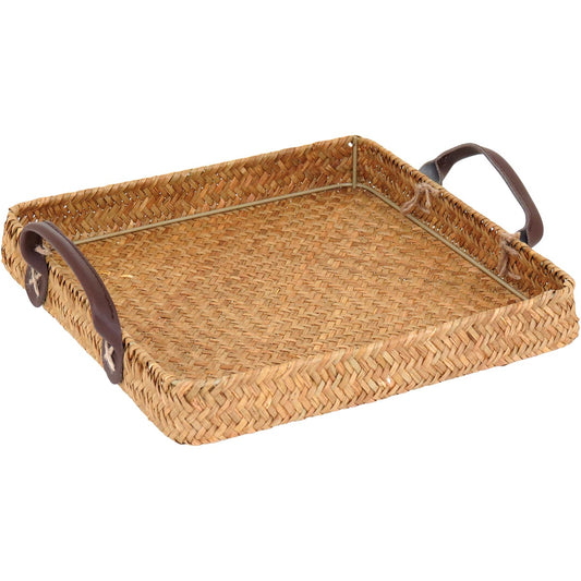 Bandeja Decorativa Fibra Natural 28x28cm Marrom - Sofisticação para Eventos