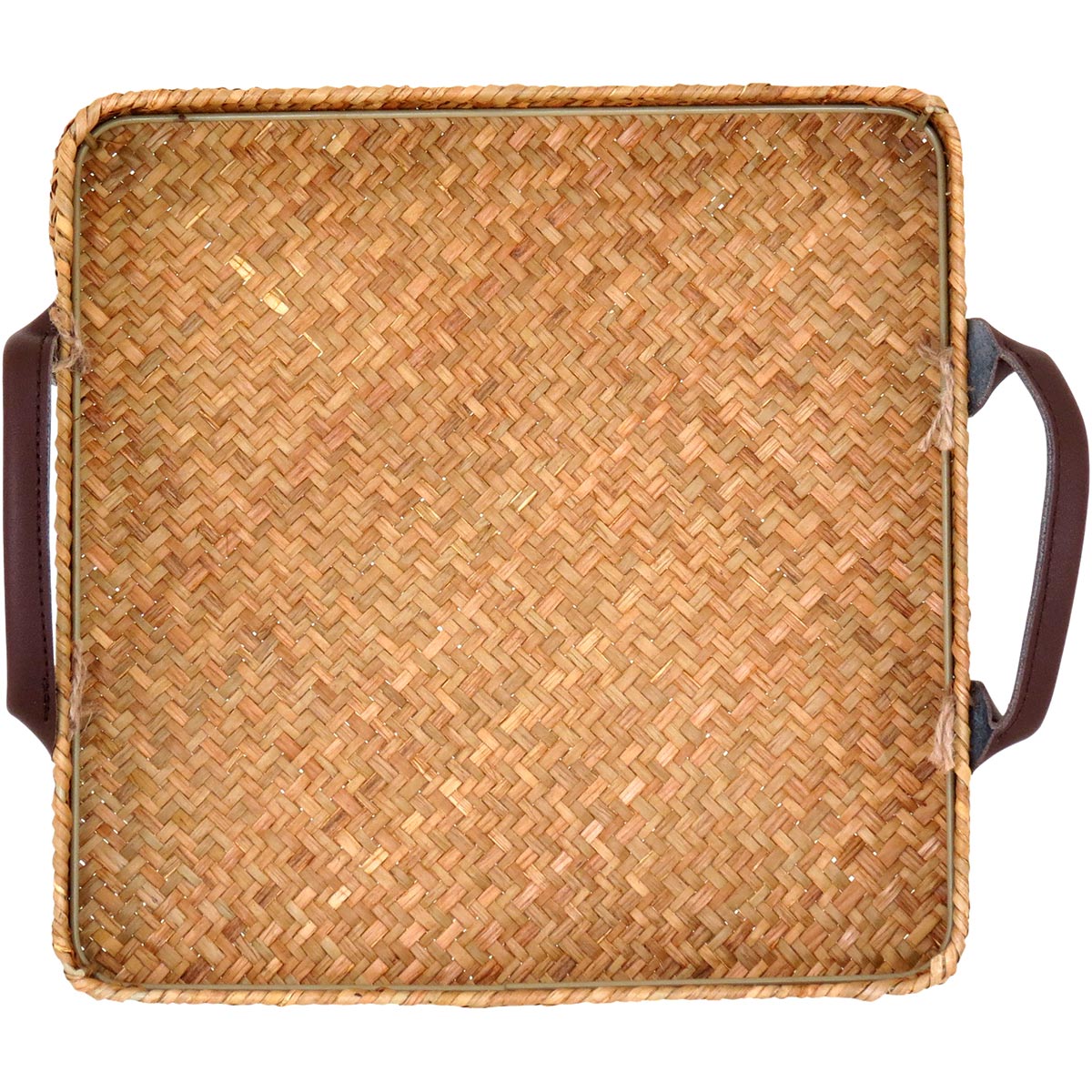 Bandeja Decorativa Fibra Natural 28x28cm Marrom - Sofisticação para Eventos