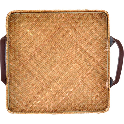 Bandeja Decorativa Fibra Natural 28x28cm Marrom - Sofisticação para Eventos