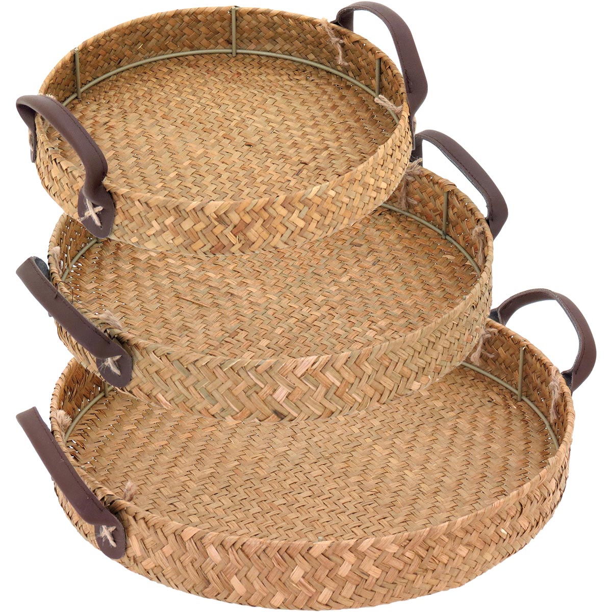 Conjunto de 3 Bandejas de Fibra Natural Marrom para Servir