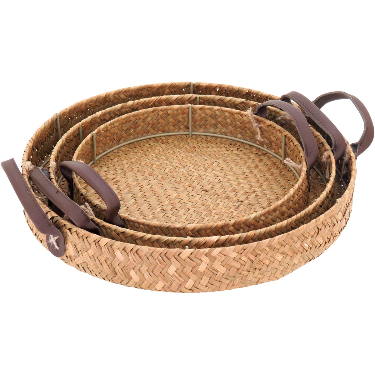 Conjunto de 3 Bandejas de Fibra Natural Marrom para Servir