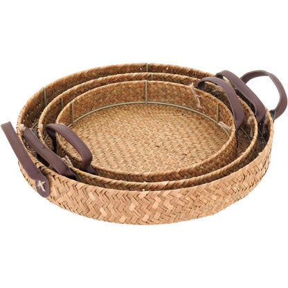 Conjunto de 3 Bandejas de Fibra Natural Marrom para Servir