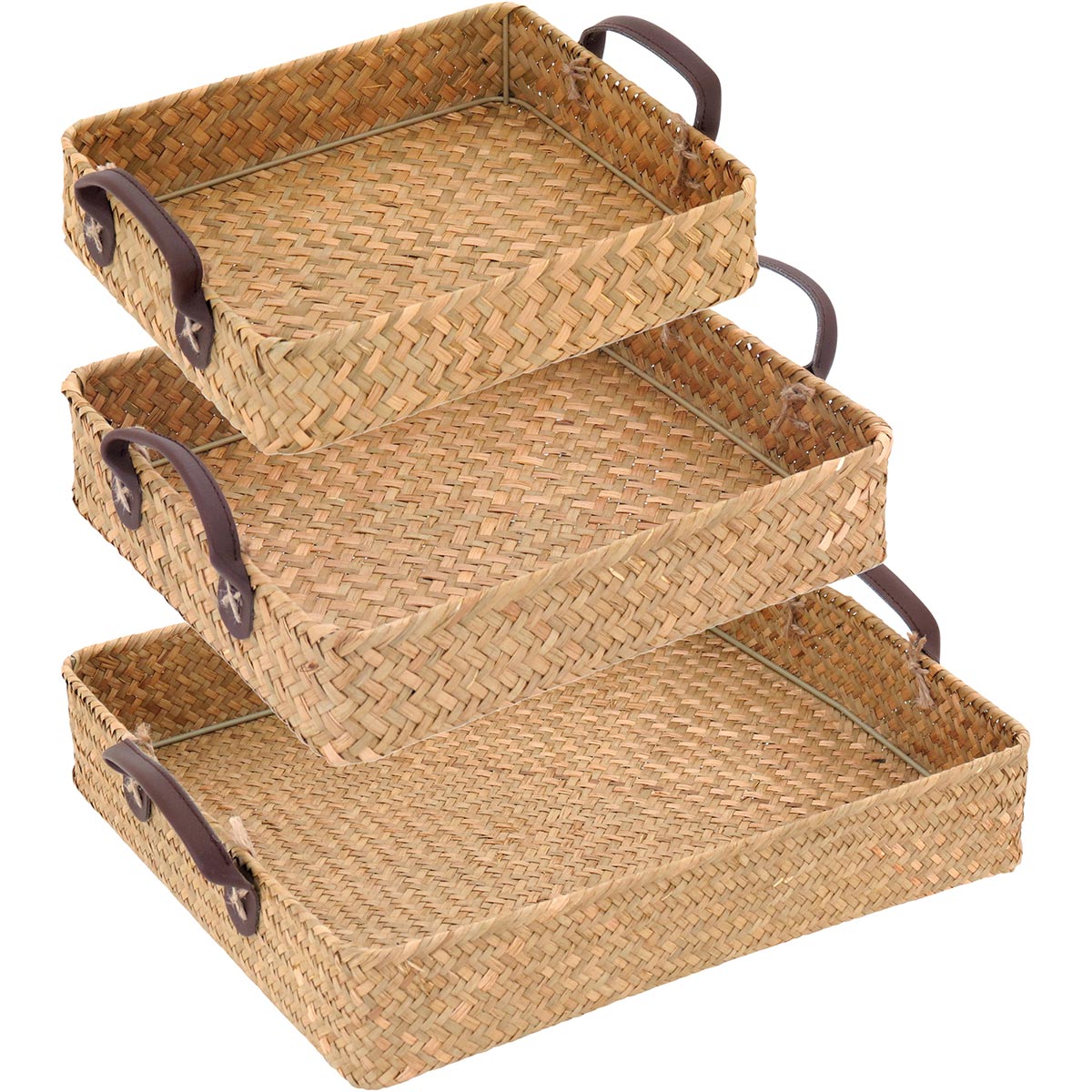 Jogo de Bandejas Fibra Natural 3 Peças Marrom - Elegância para Servir