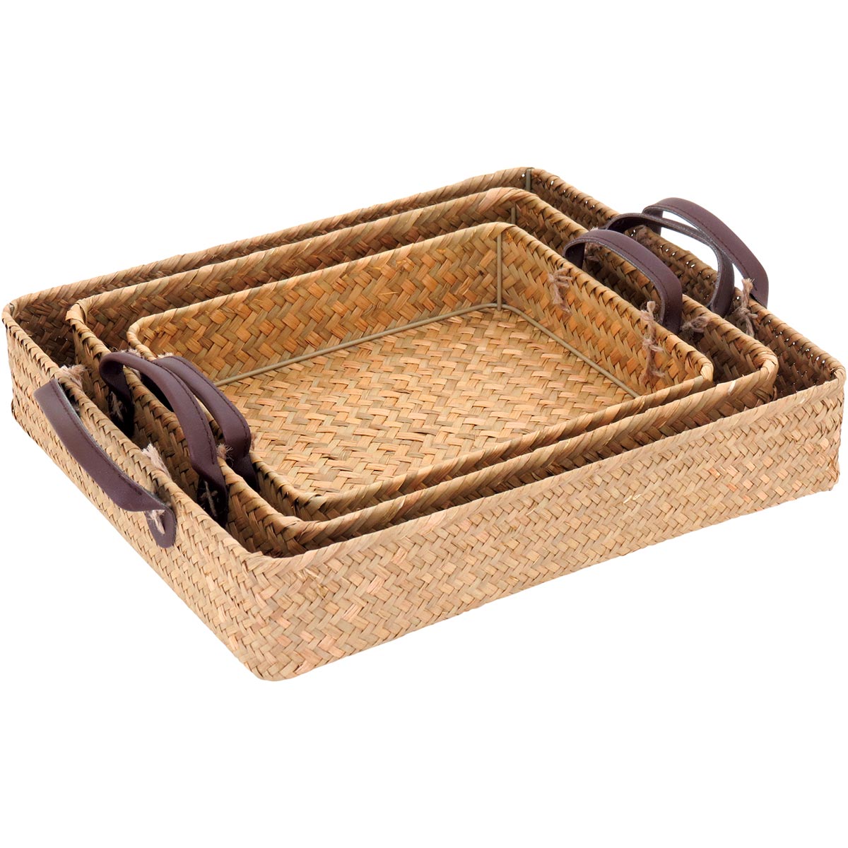 Jogo de Bandejas Fibra Natural 3 Peças Marrom - Elegância para Servir