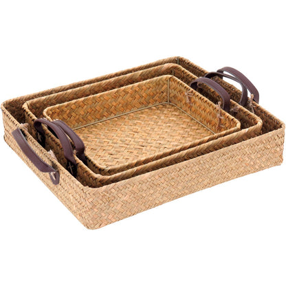 Jogo de Bandejas Fibra Natural 3 Peças Marrom - Elegância para Servir