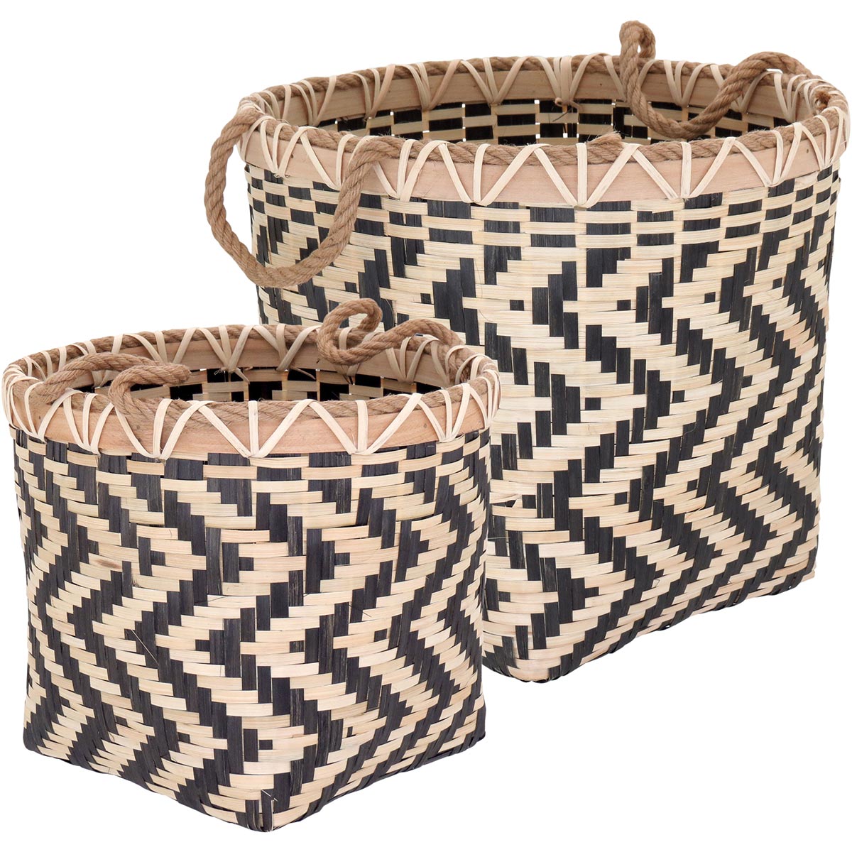 Cesta Organizadora em Bambu Preto - Conjunto 2 Peças Decorativas