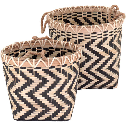 Cesta Organizadora em Bambu Preto - Conjunto 2 Peças Decorativas