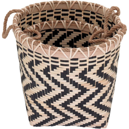 Cesta Organizadora em Bambu Preto - Conjunto 2 Peças Decorativas