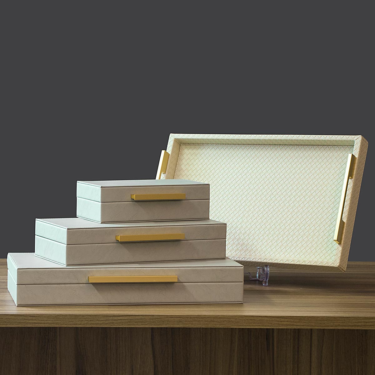 Conjunto de Caixas Organizadoras Home&Co MDF Cinza 3 Peças