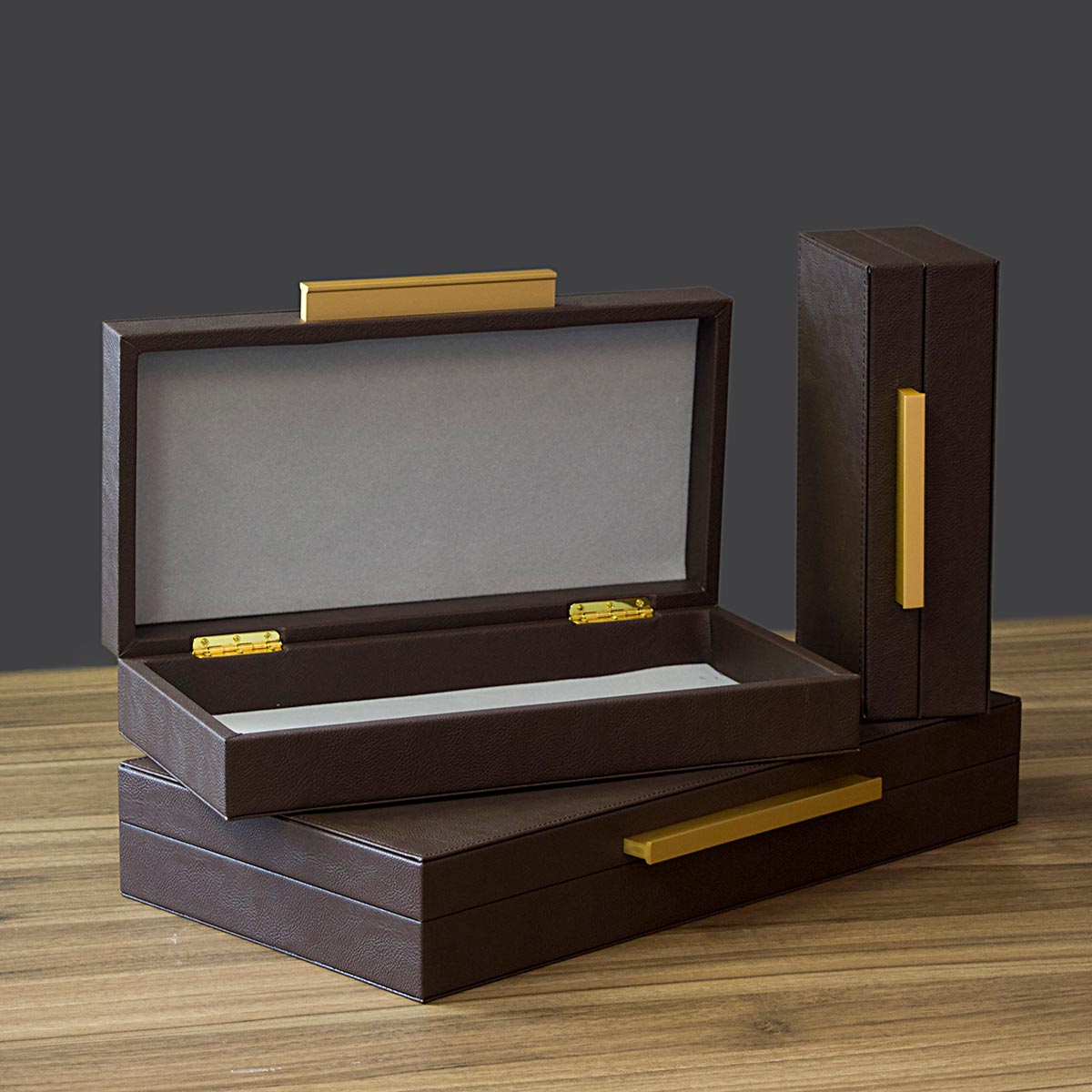 Jogo de 3 Caixas Organizadoras Home&Co Sintético Marrom  - MDF