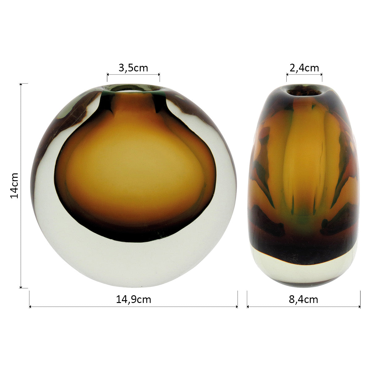 Vaso Vidro 14x15x9cm Âmbar