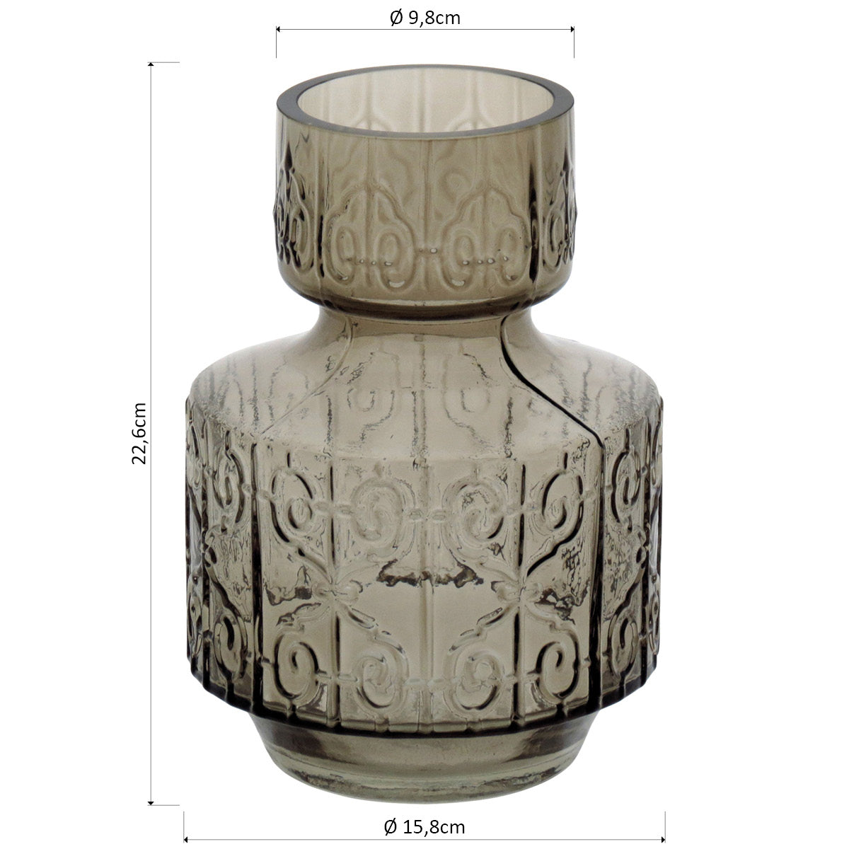 Vaso Vidro 22x16x16cm Cinza