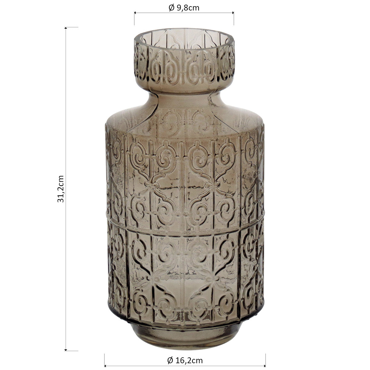 Vaso Vidro 31x16x16cm Cinza