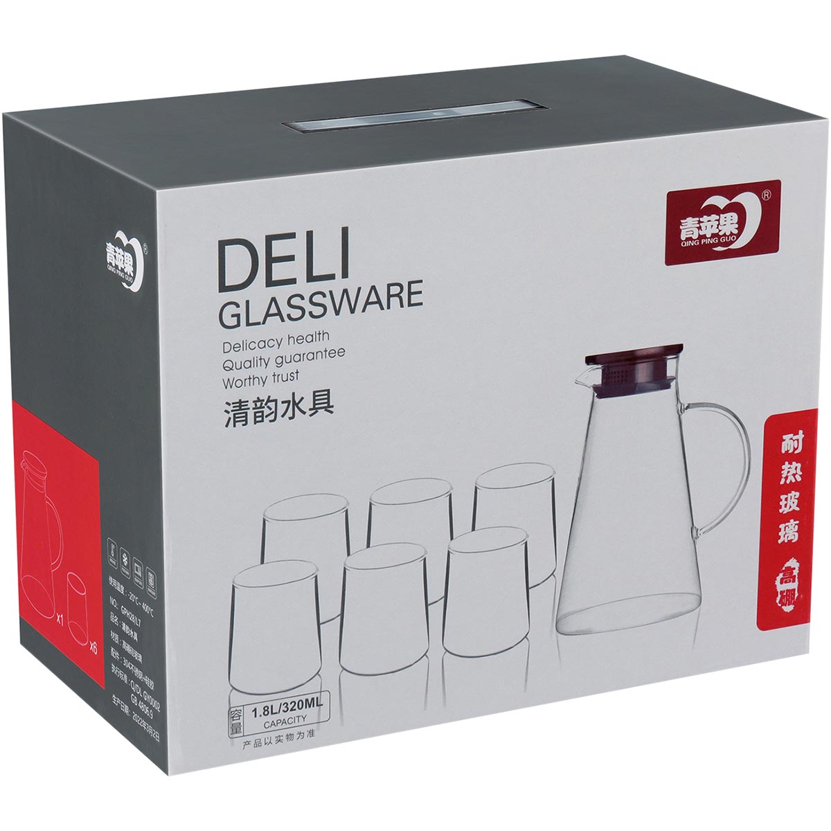 Jogo de Jarra e Copos 7 Peças Borossilicato 2L Transparente Inox