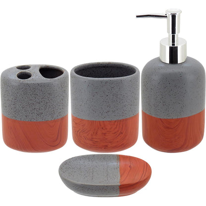 Kit Acessórios Banheiro Cerâmica Cinza - Porta-Sabonete, Porta-Algodão, Escovas