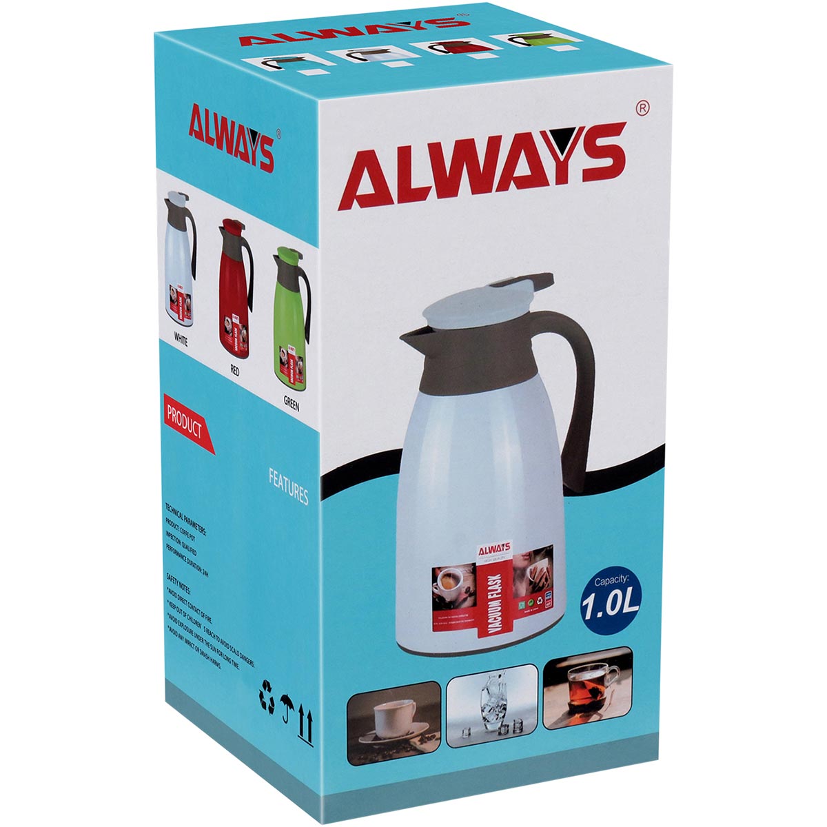 Garrafa Térmica Ampola 1L Branco Vidro e Plástico 25x16x13cm