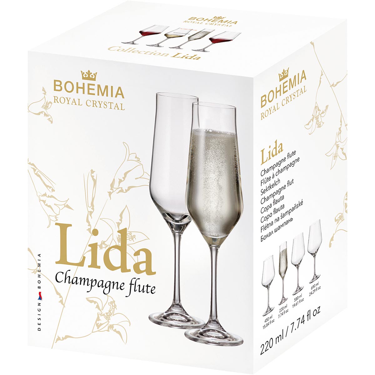 Conjunto 6 Taças de Champanhe Bohemia Lida Cristal 220ml Transparente