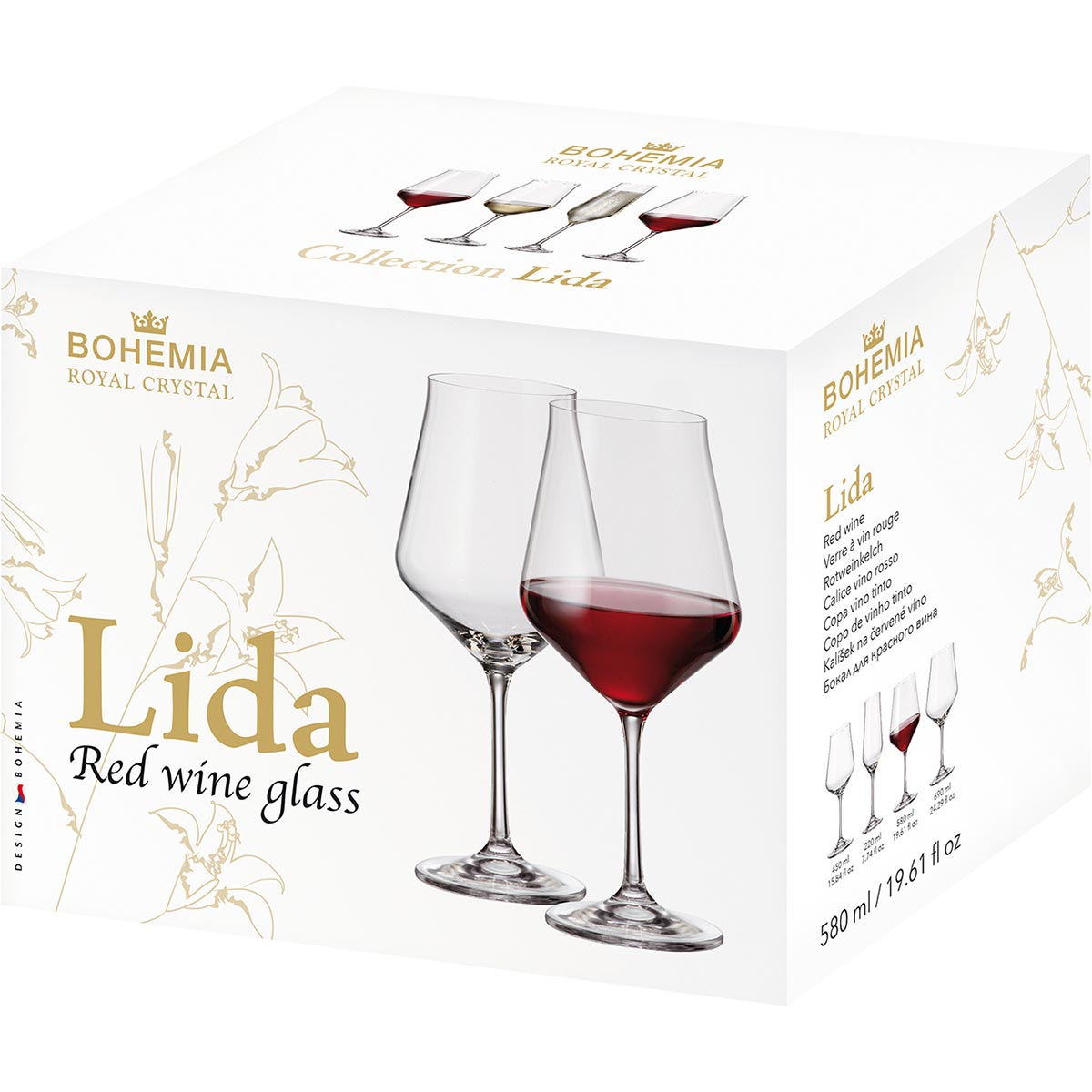 Jogo 6 Taças de Vinho Bohemia Lida Cristal 580ml Transparente
