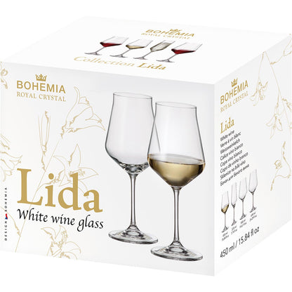 Conjunto 6 Taças Vinho Branco Bohemia Lida Cristal 450ml Transparente