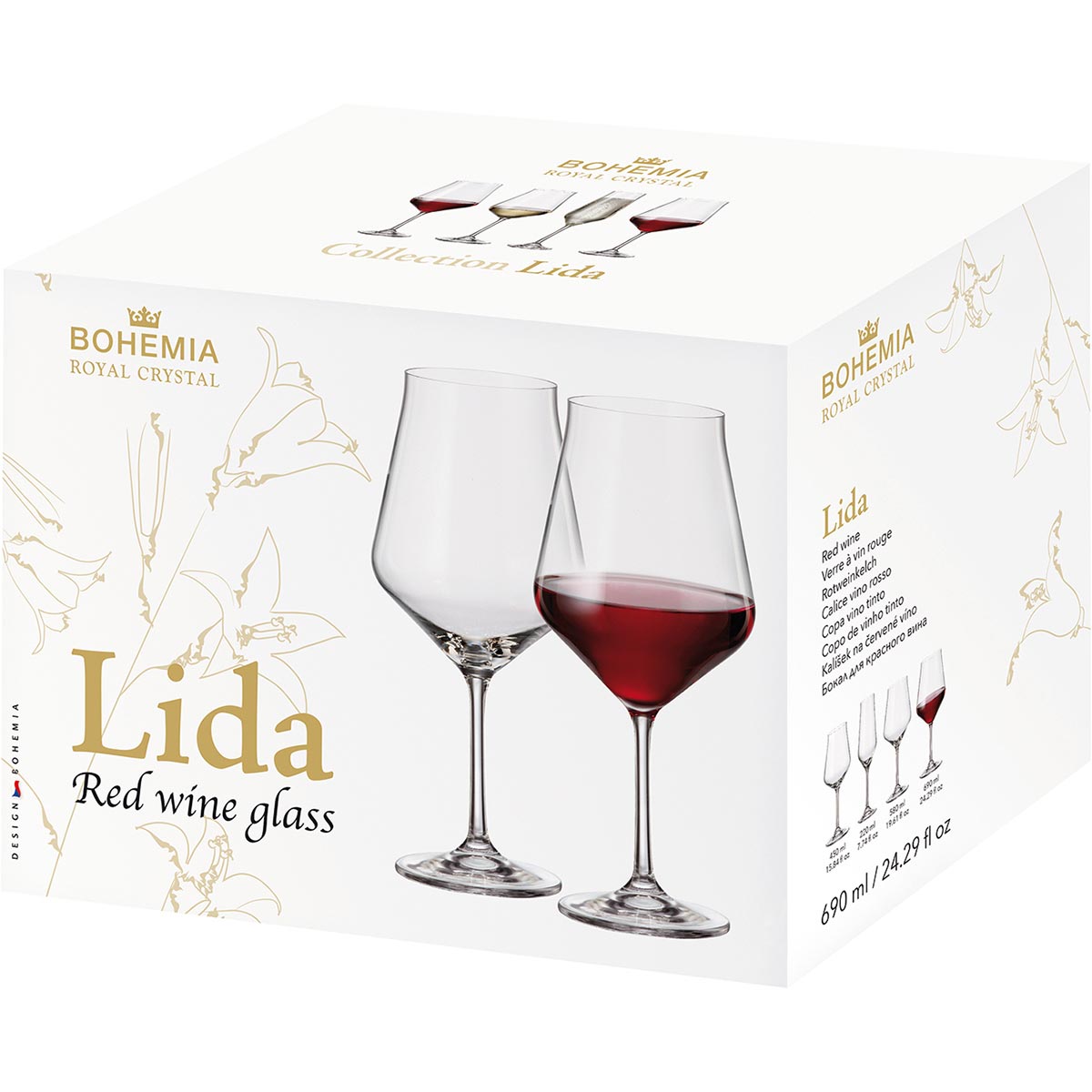 Conjunto 6 Taças de Vinho Bohemia Lida Cristal 690ml Transparente