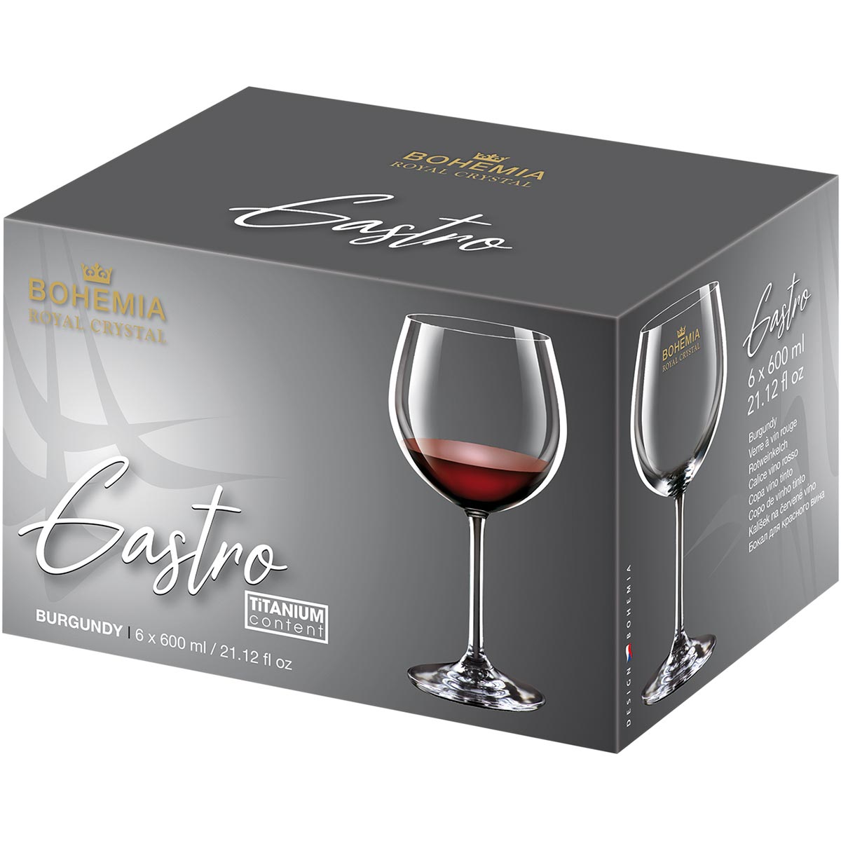 Jogo de Taças de Vinho Bohemia Gastro Cristal 600ml 6 Peças Transparente
