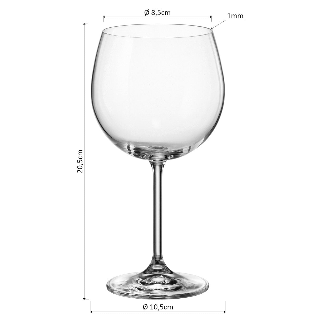 Jogo de Taças de Vinho Bohemia Gastro Cristal 600ml 6 Peças Transparente