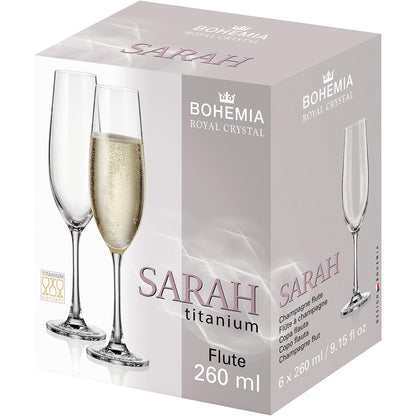 Conjunto 6 Taças de Champanhe Bohemia Sarah Cristal 260ml Transparente