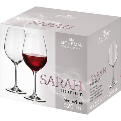 Conjunto de 6 Taças de Vinho Bohemia Sarah Cristal 520ml Transparente