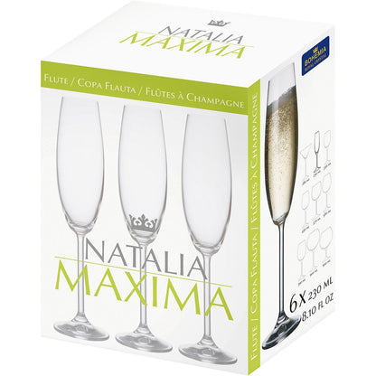 Conjunto 6 Taças de Champanhe Bohemia Natalia Maxima Cristal 230ml Transparente