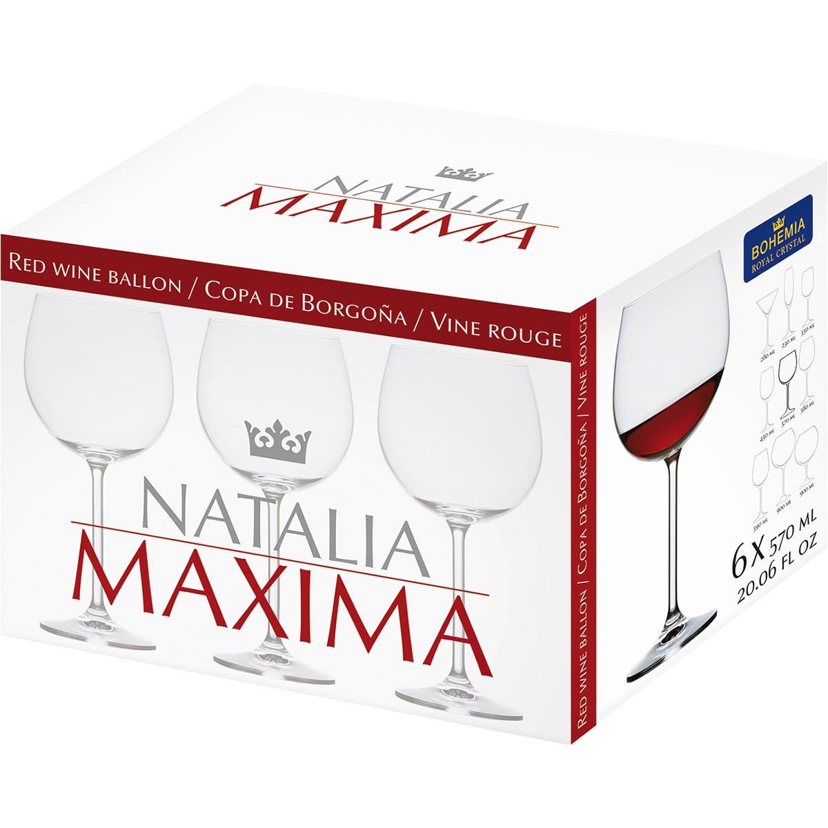 Conjunto 6 Taças de Vinho Bohemia Natalia Máxima Cristal 570ml Transparente
