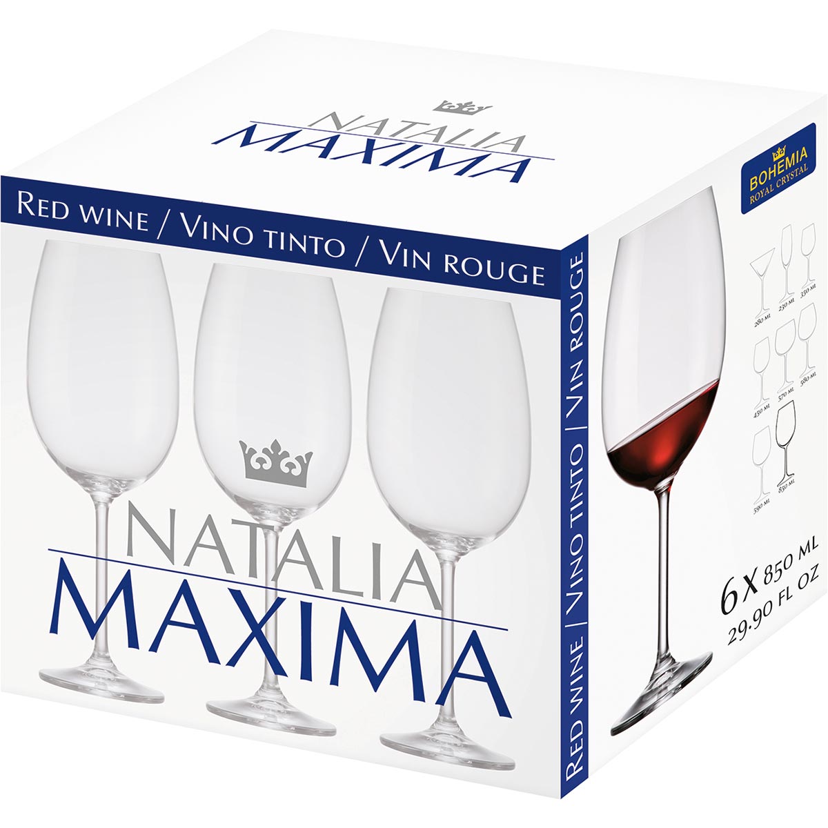 Conjunto 6 Taças de Vinho Bohemia Natalia Máxima Cristal 850ml Transparente