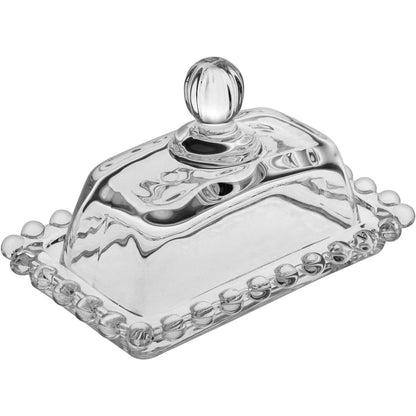 Manteigueira de Vidro Transparente 7x11cm para Mesa Elegante