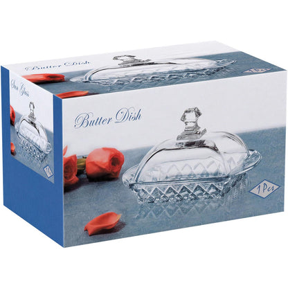 Manteigueira de Vidro Transparente 17x10cm Elegante para Servir Manteiga