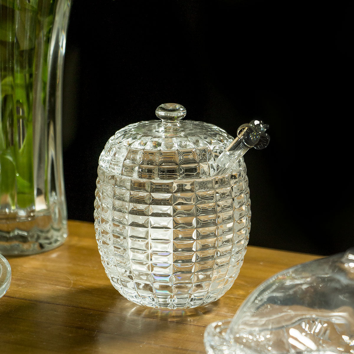 Meleira de Vidro Transparente 170ml com Colher 11x8x8cm