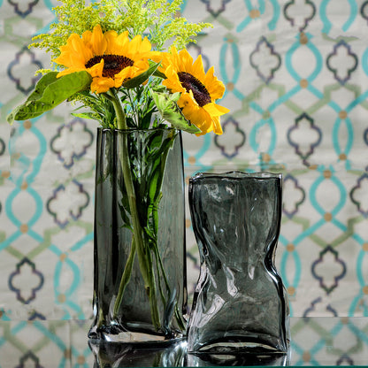 Vaso Vidro 24x14x11cm Cinza