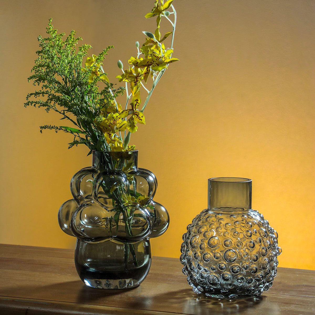 Vaso Vidro 22x18x18cm Cinza