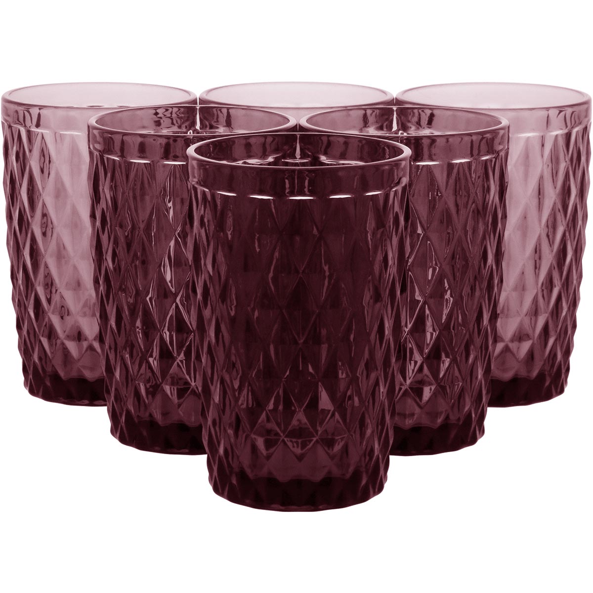 Conjunto 6 Copos Long Drink Vidro Rosa 370ml 12x8cm Elegantes