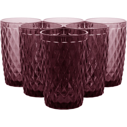 Conjunto 6 Copos Long Drink Vidro Rosa 370ml 12x8cm Elegantes