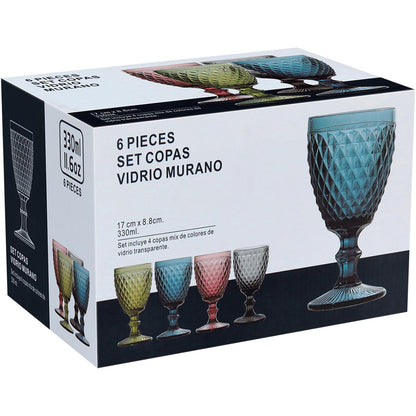 Conjunto 6 Taças de Água Vidro Azul 330ml 17x9cm Alta Resistência